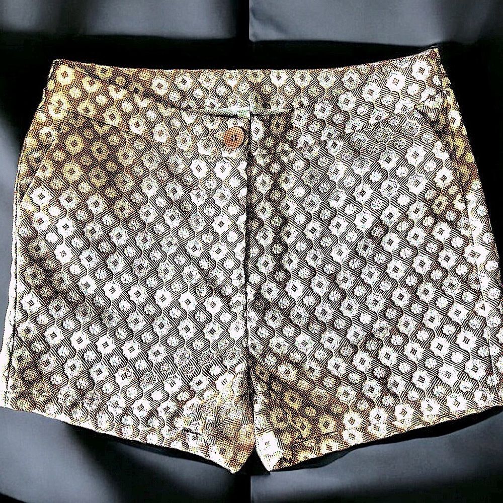 H & M High Rise Textured Geo Pattern Brown And Gold Shorts | Women's L